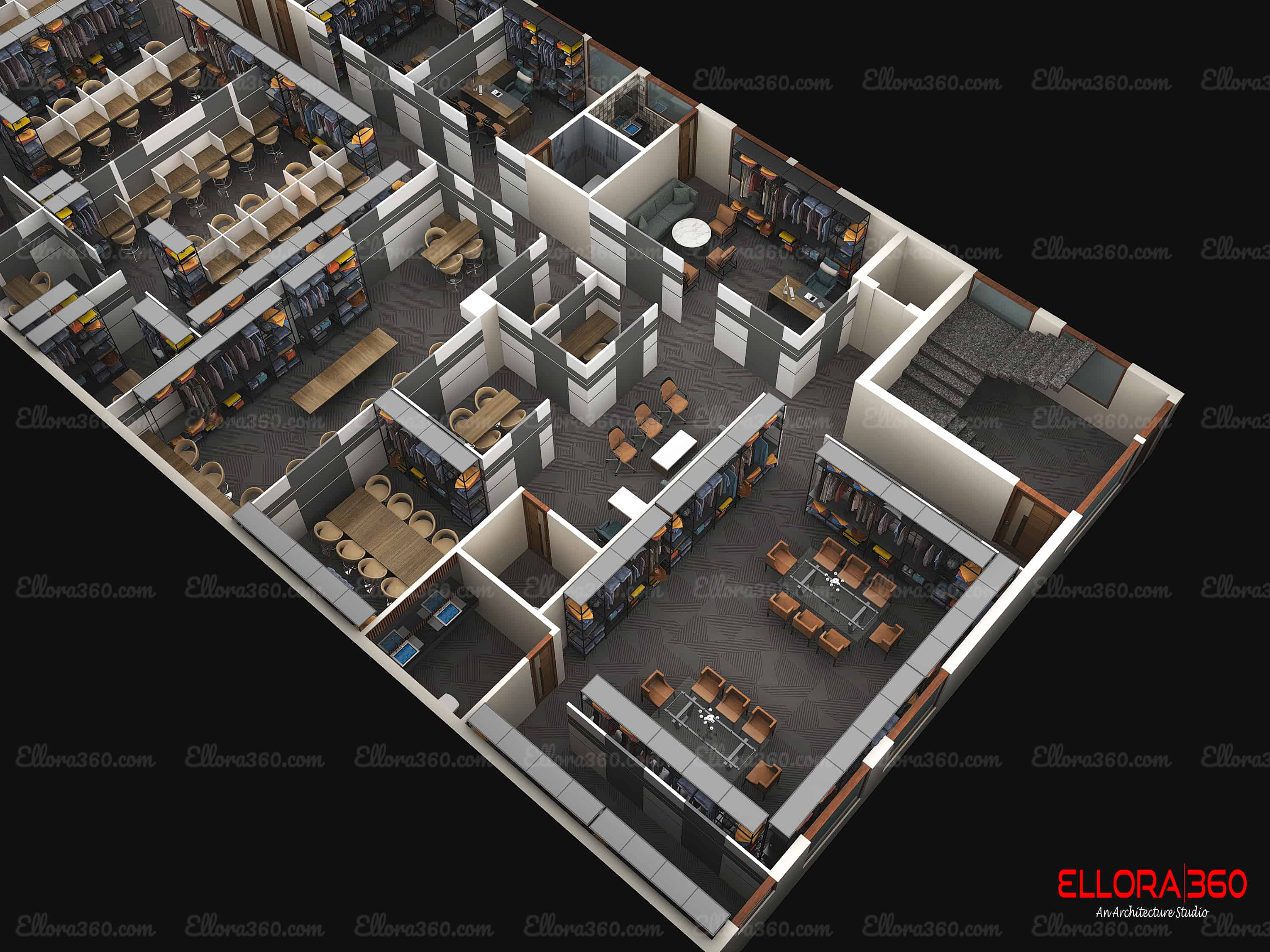 3d floor plan of commercial building.