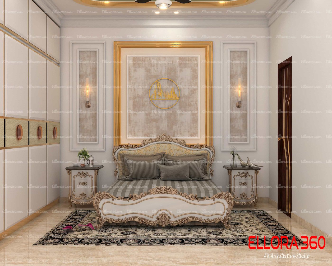 Simple Classical bedroom interior with two beautiful siders.