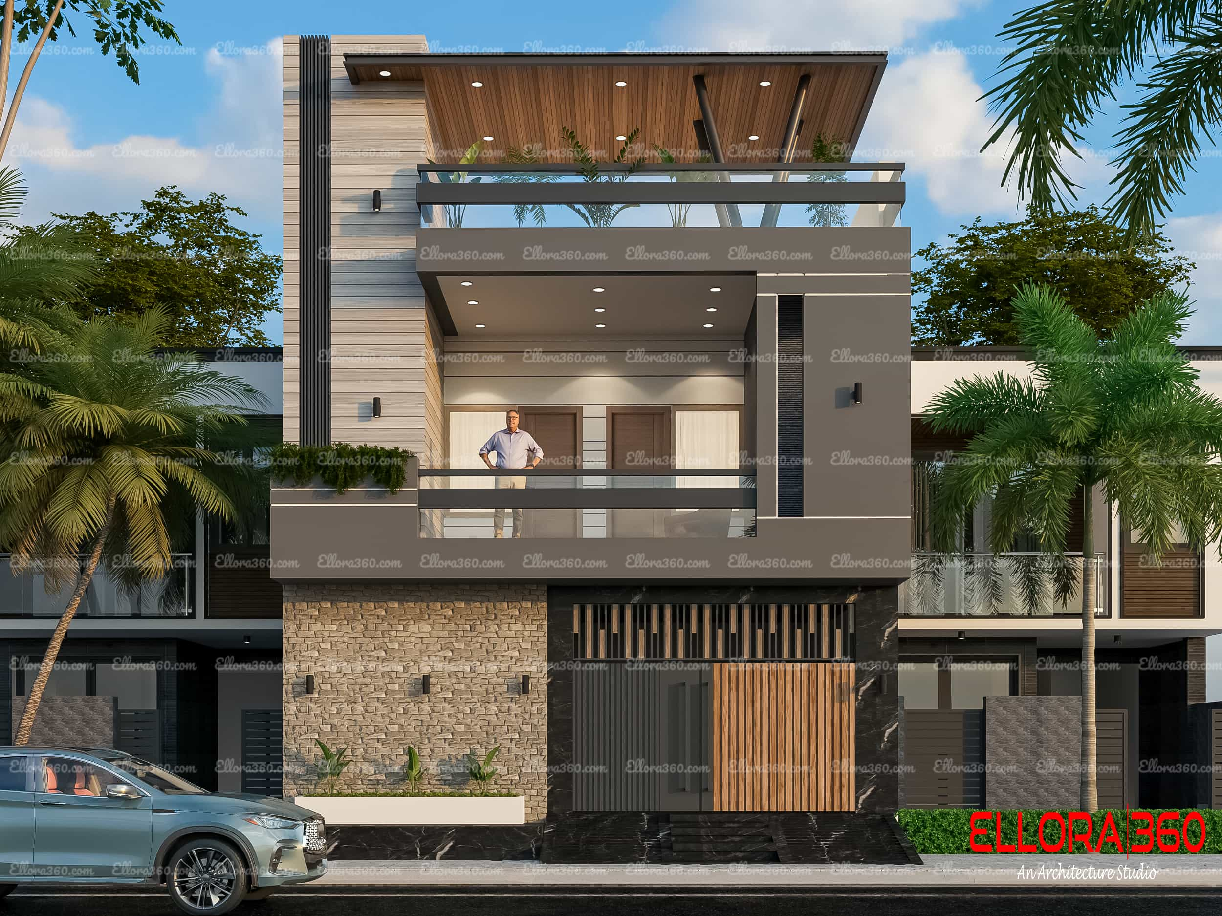 Small, simple and modern elegant house without boundary wall.